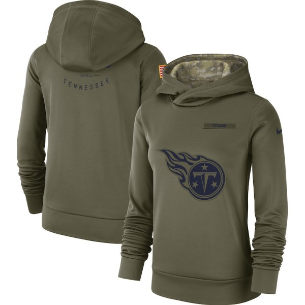 Women's Tennessee Titans Olive Salute To Service Team Logo Performance Pullover NFL Hoodie