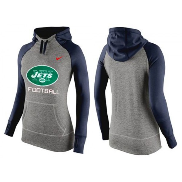Women's Nike New York Jets Performance Hoodie Grey   Dark Blue
