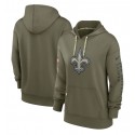 Women's New Orleans Saints 2022 Olive Salute To Service Therma Performance Pullover Hoodie(Run Small)