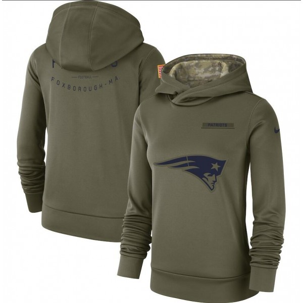 Women's New England Patriots Olive Salute To Service Team Logo Performance Pullover NFL Hoodie