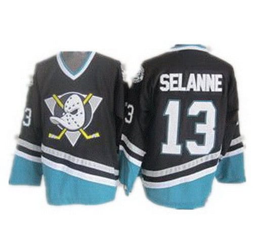 Anaheim Ducks #13 Teemu Selanne Black Green Throwback Jersey
