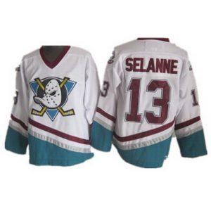 Anaheim Ducks #13 Teemu Selanne White Green Throwback Jersey