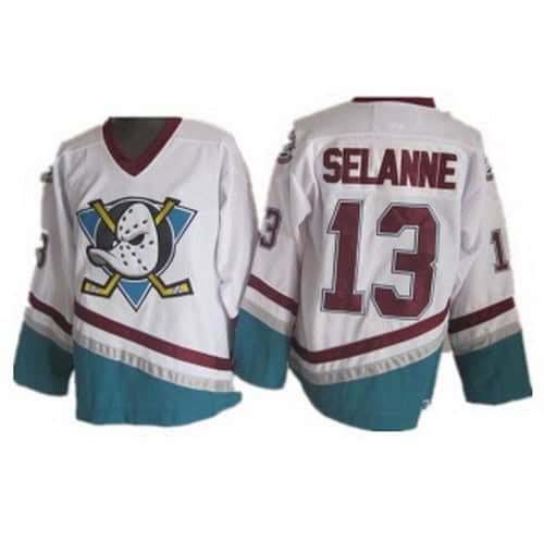 Anaheim Ducks #13 Teemu Selanne White Green Throwback Jersey