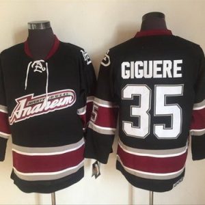 Anaheim Ducks #35 Jean Sebastien Giguere Black Red Throwback Jersey