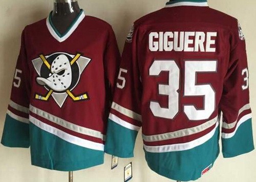 Anaheim Ducks #35 Jean Sebastien Giguere Red Green Throwback Jersey