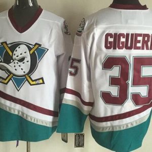 Anaheim Ducks #35 Jean Sebastien Giguere White Green Throwback Jersey