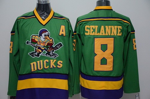 Anaheim Ducks #8 Teemu Selanne Green Throwback Jersey