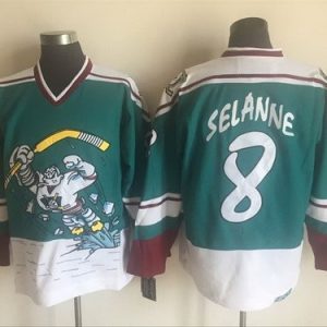 Anaheim Ducks #8 Teemu Selanne Green White Throwback Jersey
