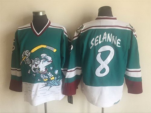 Anaheim Ducks #8 Teemu Selanne Green White Throwback Jersey