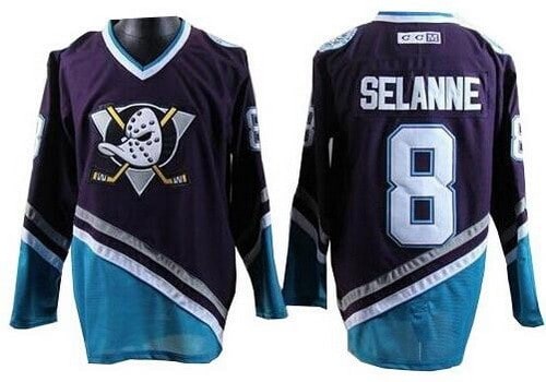 Anaheim Ducks #8 Teemu Selanne Purple Green Throwback Jersey