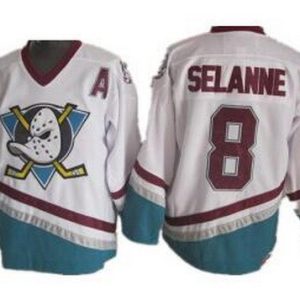 Anaheim Ducks #8 Teemu Selanne White Green Throwback Jersey