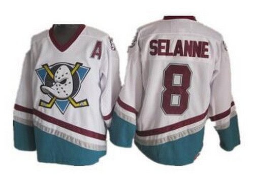 Anaheim Ducks #8 Teemu Selanne White Green Throwback Jersey