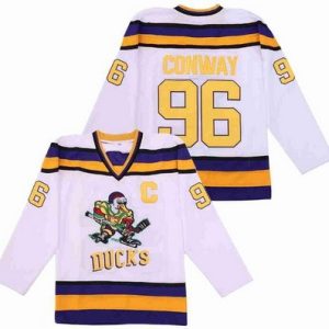 Anaheim Ducks #96 Charlie Conway White Yellow Movie Hockey Jersey