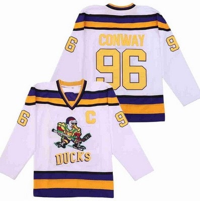 Anaheim Ducks #96 Charlie Conway White Yellow Movie Hockey Jersey