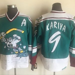 Anaheim Ducks #9 Paul Kariya Green White Throwback Jersey