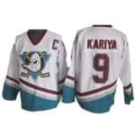 Anaheim Ducks #9 Paul Kariya White Green Throwback Jersey