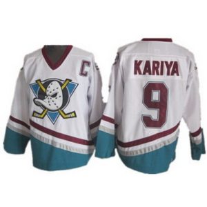 Anaheim Ducks #9 Paul Kariya White Green Throwback Jersey