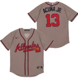 Atlanta Braves #13 Ronald Acuna Jr Gray 2020 Cool Base Jersey