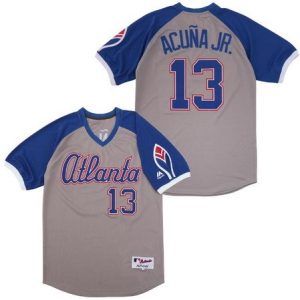 Atlanta Braves #13 Ronald Acuna Jr Gray Blue 1979 Turn Back The Clock Jersey