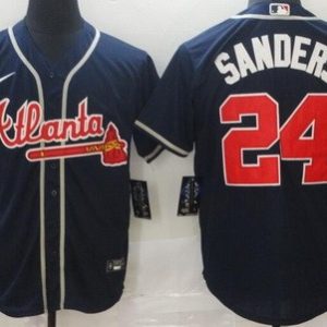 Atlanta Braves #24 Deion Sanders Navy Cool Base Jersey