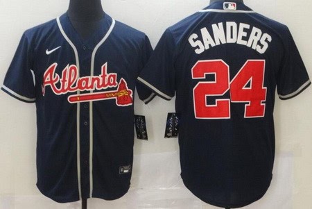 Atlanta Braves #24 Deion Sanders Navy Cool Base Jersey