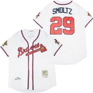 Atlanta Braves #29 John Smoltz White 1995 Throwback Jersey