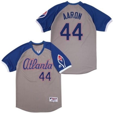 Atlanta Braves #44 Hank Aaron Gray Blue 1979 Turn Back The Clock Jersey