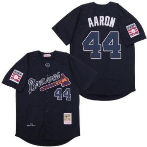 Atlanta Braves #44 Hank Aaron Navy 1974 Throwback Jersey