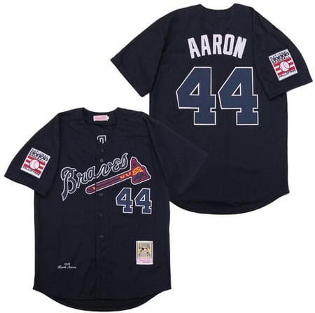 Atlanta Braves #44 Hank Aaron Navy 1974 Throwback Jersey