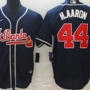 Atlanta Braves #44 Hank Aaron Navy Cool Base Jersey