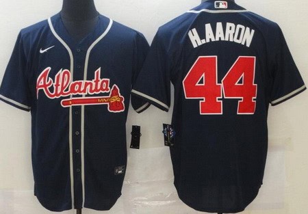 Atlanta Braves #44 Hank Aaron Navy Cool Base Jersey