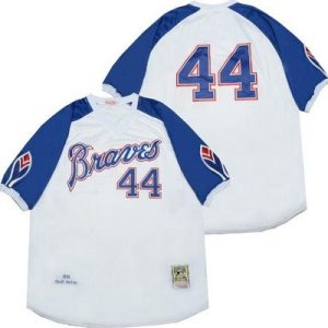 Atlanta Braves #44 Hank Aaron White Blue 1974 Throwback Jersey