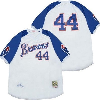 Atlanta Braves #44 Hank Aaron White Blue 1974 Throwback Jersey
