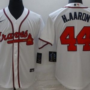 Atlanta Braves #44 Hank Aaron White Cool Base Jersey