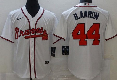 Atlanta Braves #44 Hank Aaron White Cool Base Jersey
