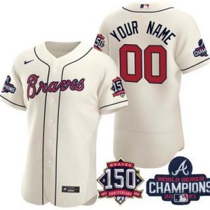 Atlanta Braves Customized Cream 2021 World Series Champions 150th Anniversary Authentic Jersey