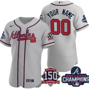 Atlanta Braves Customized Gray 2021 World Series Champions 150th Anniversary Authentic Jersey