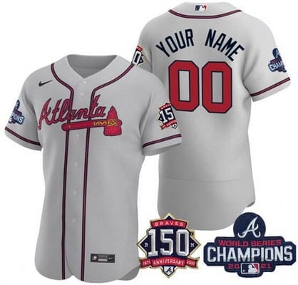 Atlanta Braves Customized Gray 2021 World Series Champions 150th Anniversary Authentic Jersey