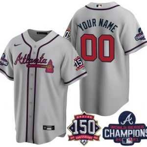 Atlanta Braves Customized Gray 2021 World Series Champions 150th Anniversary Cool Base Jersey