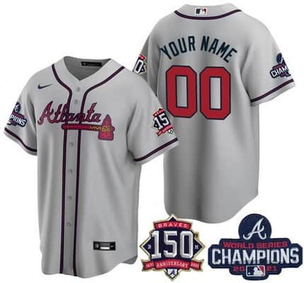 Atlanta Braves Customized Gray 2021 World Series Champions 150th Anniversary Cool Base Jersey