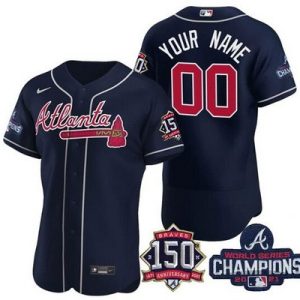 Atlanta Braves Customized Navy 2021 World Series Champions 150th Anniversary Authentic Jersey