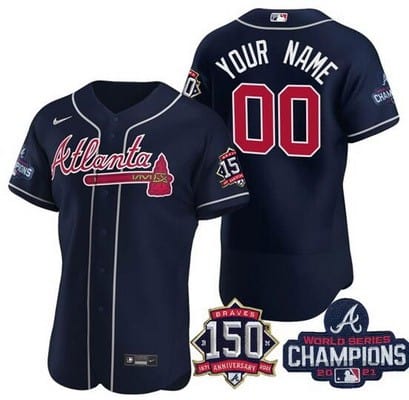 Atlanta Braves Customized Navy 2021 World Series Champions 150th Anniversary Authentic Jersey
