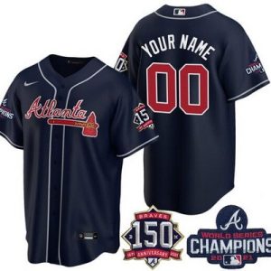 Atlanta Braves Customized Navy 2021 World Series Champions 150th Anniversary Cool Base Jersey