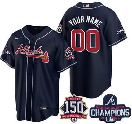 Atlanta Braves Customized Navy 2021 World Series Champions 150th Anniversary Cool Base Jersey