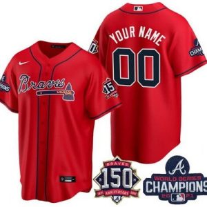 Atlanta Braves Customized Red 2021 World Series Champions 150th Anniversary Cool Base Jersey