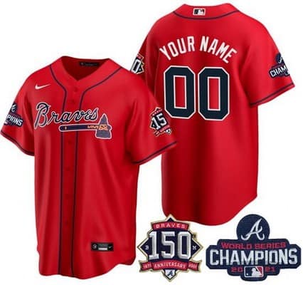 Atlanta Braves Customized Red 2021 World Series Champions 150th Anniversary Cool Base Jersey