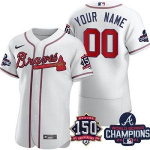 Atlanta Braves Customized White 2021 World Series Champions 150th Anniversary Authentic Jersey