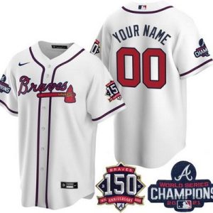 Atlanta Braves Customized White 2021 World Series Champions 150th Anniversary Cool Base Jersey