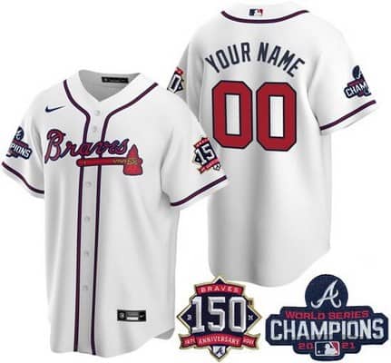 Atlanta Braves Customized White 2021 World Series Champions 150th Anniversary Cool Base Jersey