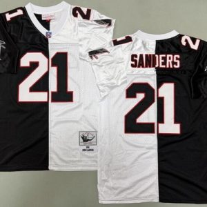 Atlanta Falcons #21 Deion Sanders Black White Split 1992 Throwback Jersey